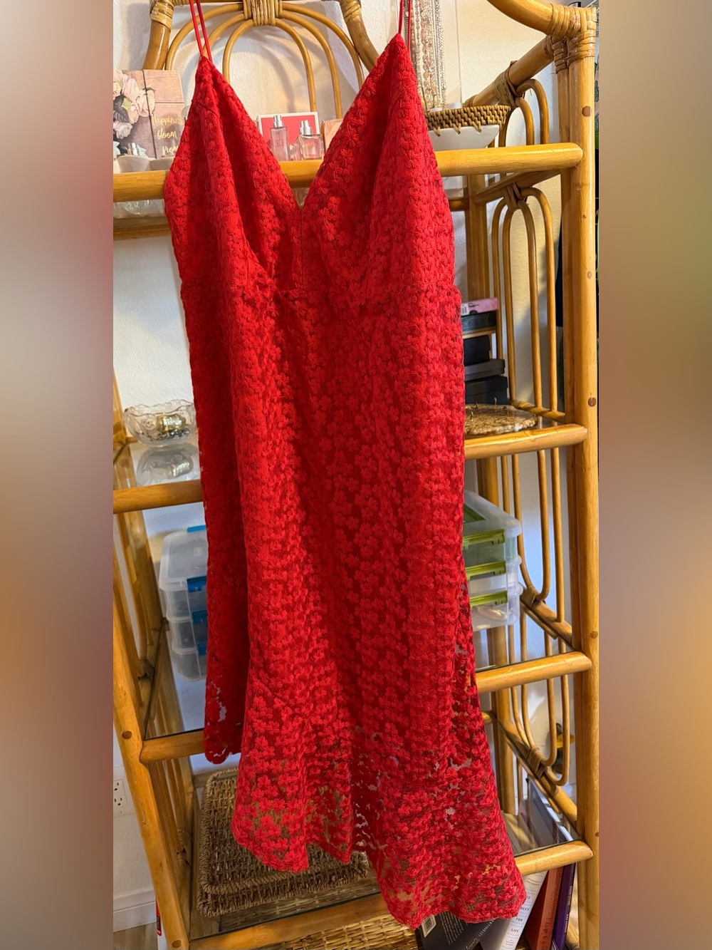 NWT Topshop Red Floral Lace Plunge Asymmetrical Dress - Size 14